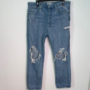 AGOLDE Riley High Rise Distressed Straight Jeans Button Fly Medium Wash Size 32